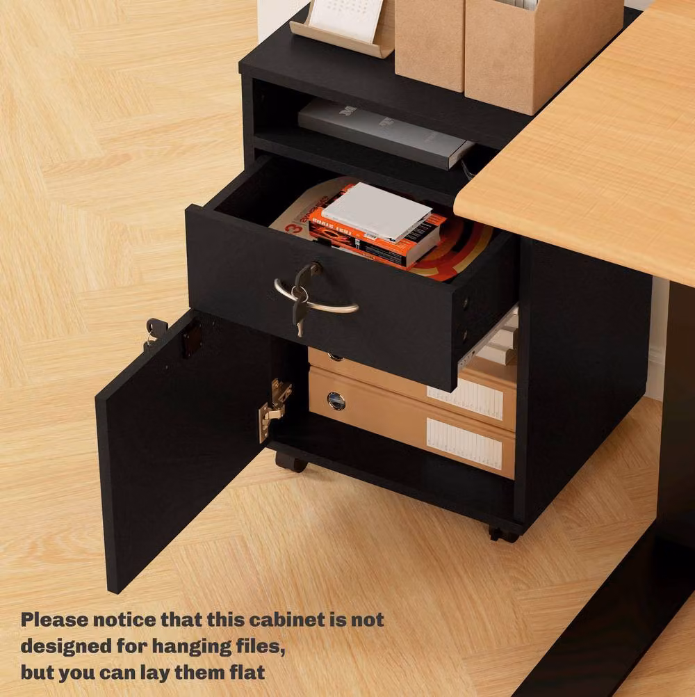 STILVORA Black Filing Cabinet with Drawer, Lock and Castors, Width: 60 cm – 8