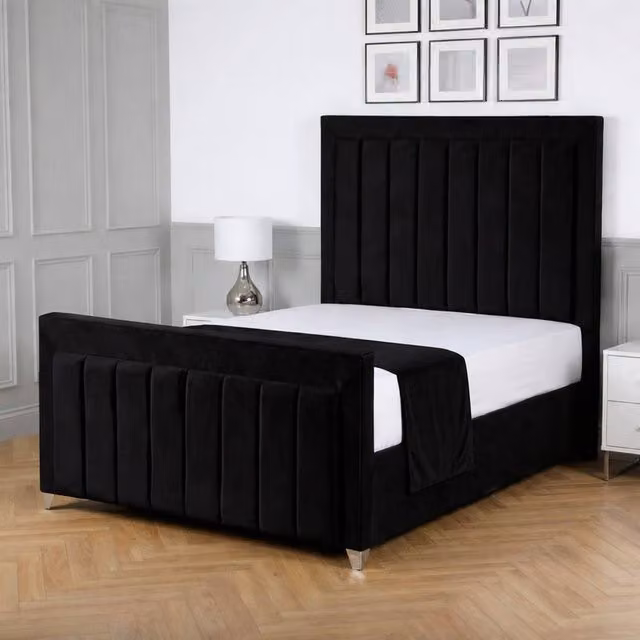 Living Comfort Bedz Elara King Size Upholstered Velvet Gas Lift Storage Bed in Black, W/D/H: 180 x 200 cm