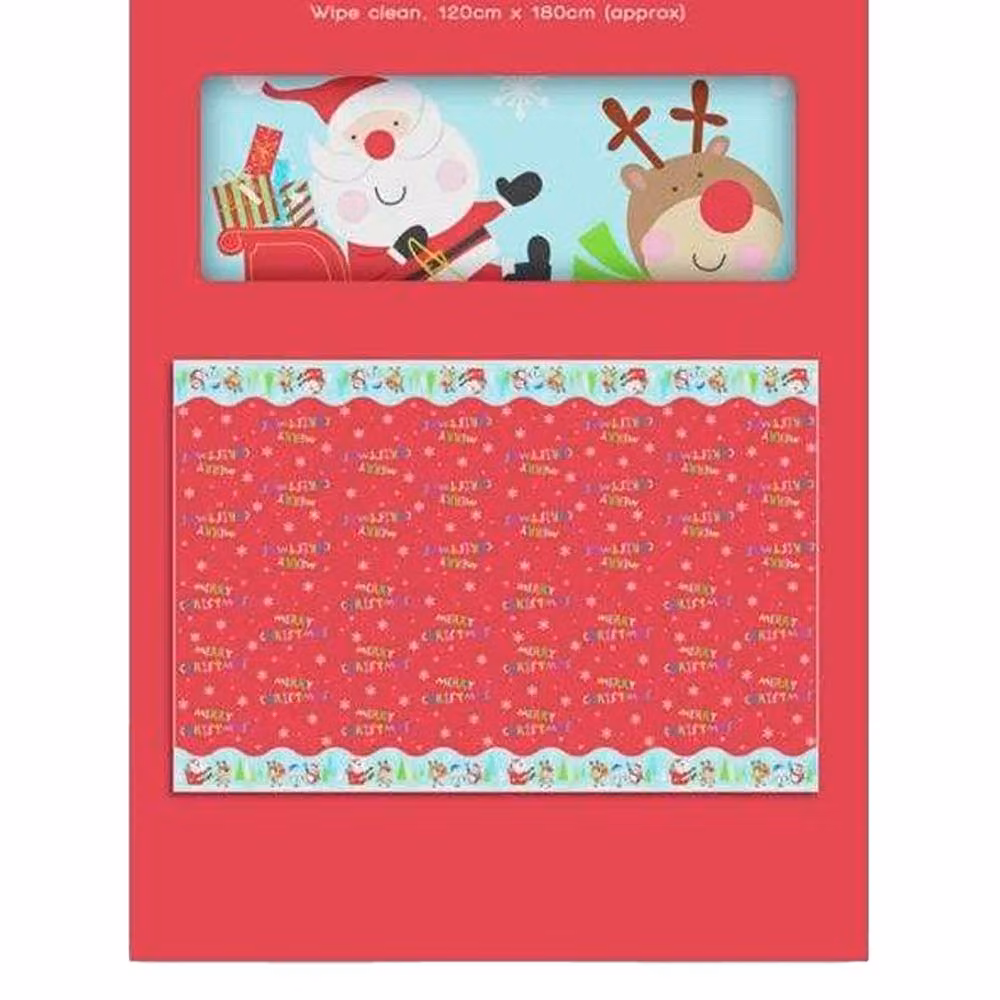 Giftmaker Santa Claus Christmas Party Rectangular PVC Tablecloth in Red and Multicolour, W: 180 cm, D: 120 cm – 2