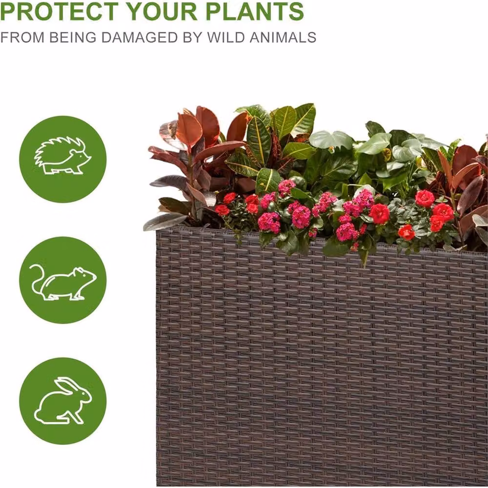 NESTLUNE Brown Large Rectangular Rattan Outdoor Floor Standing Planter Tub – 6
