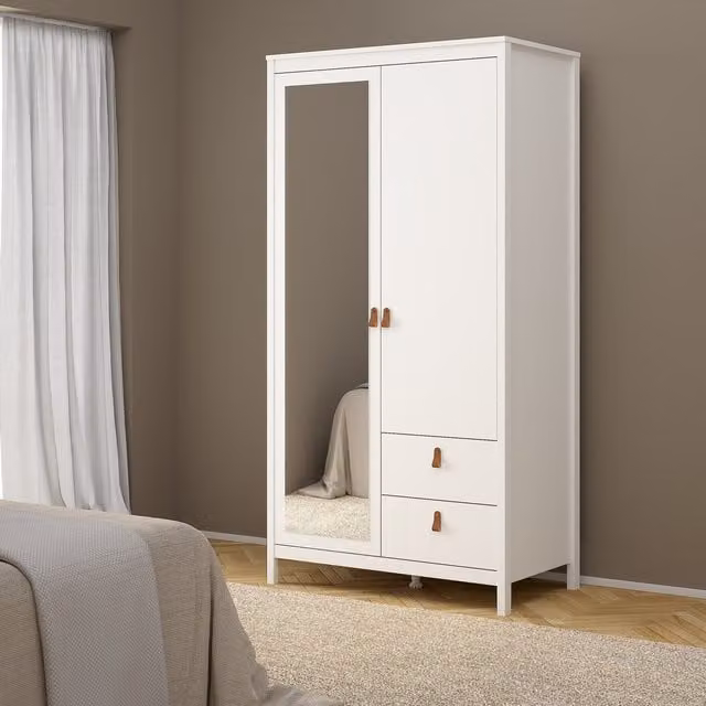 Furniture To Go Barcelona Wardrobe with 1 Door, 1 Mirror Door and 2 Integrated Drawers in Matt White