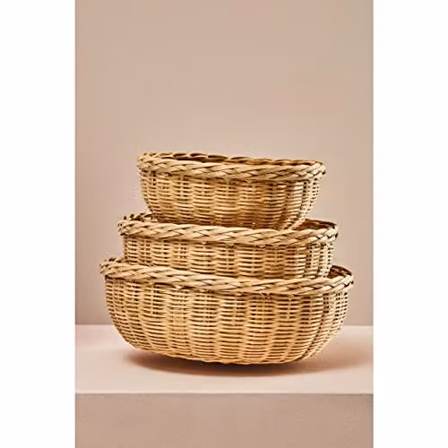 Premier Housewares Set of Three Open Weave Bamboo Baskets in Brown and Beige, W/D/H: 26 x 26 x 9 cm – 2