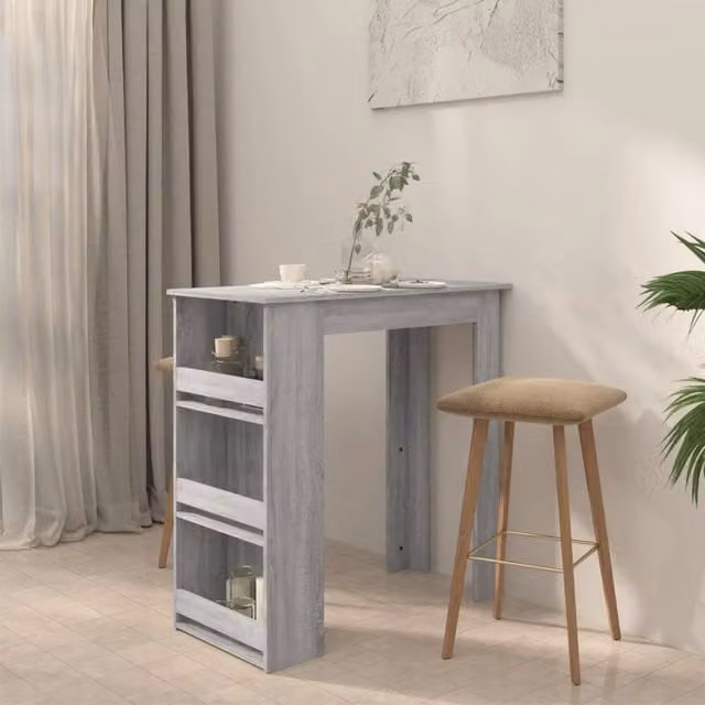 Berkfield Home Modern Bar Table with Storage Rack in Grey Sonoma, W: 102 cm, D: 50 cm, H: 103.5 cm
