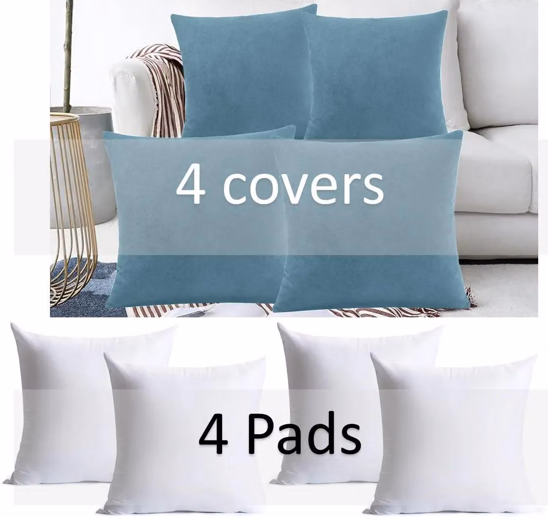 Luxury Living Set of 4 Petrol Velvet Chenille Square Cushions with Removable Covers, W/D/H: 45 x 45 x 45 cm – 2