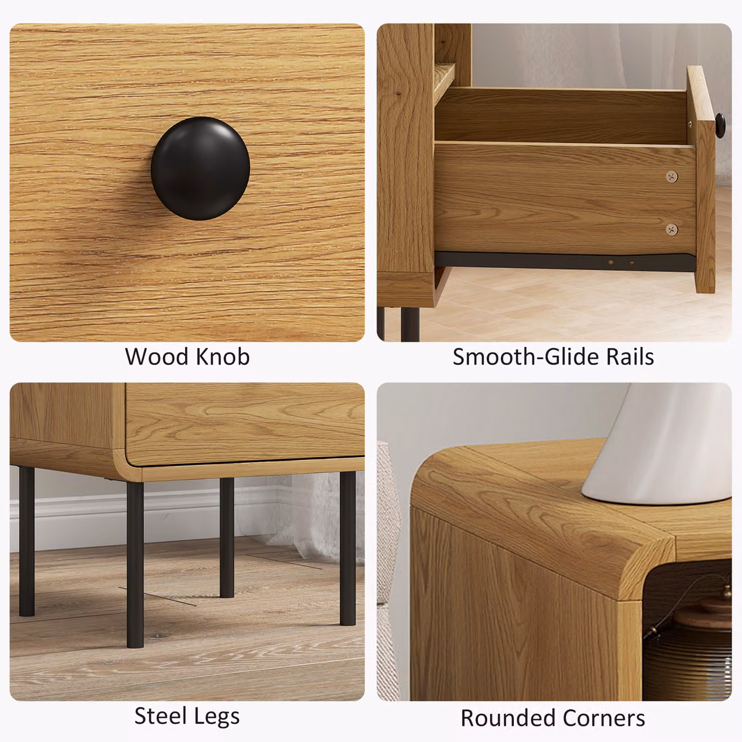 HOMCOM Bedside Table with Drawer and Open Shelf in Oak and Black – 5