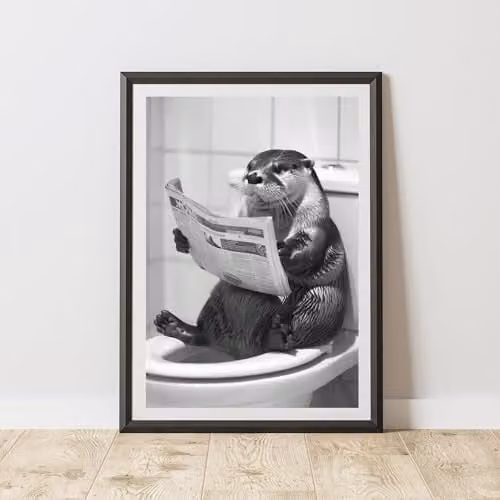 60 Second Makeover Otter On The Toilet Animal Print Paper Poster, W: 21.0 cm, H: 29.7 cm, Multicolour