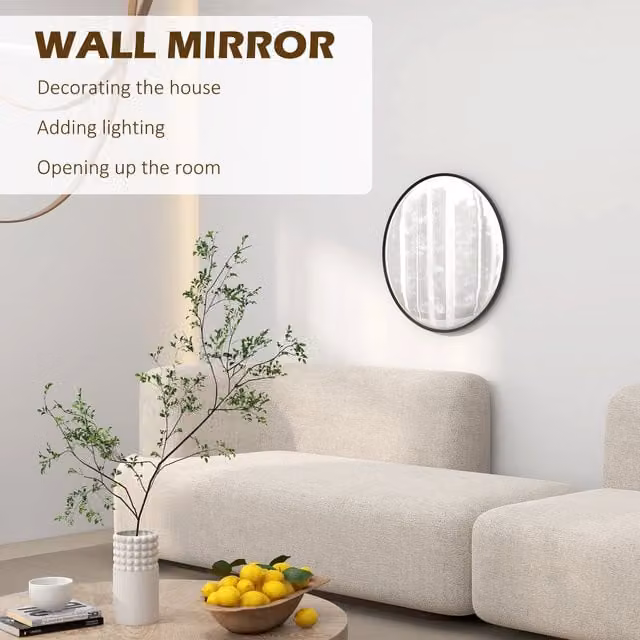 HOMCOM Round Wall Mirror in Black, Diameter: 61 cm