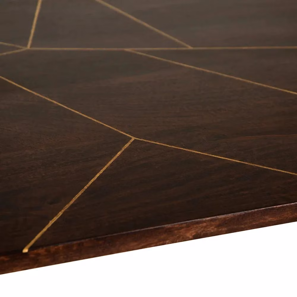 IH Design Jusleen Modern Rectangular Solid Mango Wood Dining Table in Brown and Gold – 4