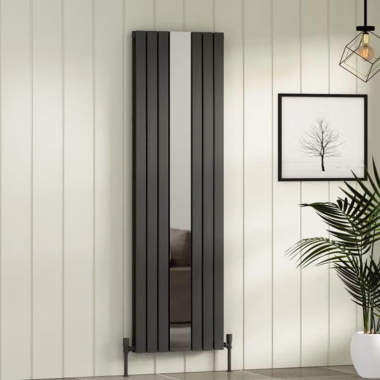Nexa Anthracite Vertical Designer Mirror Radiator - Flat Double Panel Wall Mounted Steel