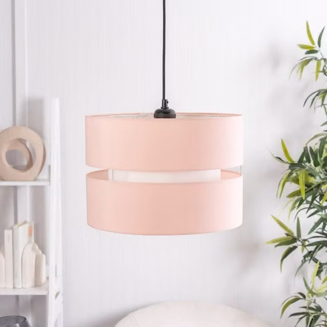 ValueLights Sophia Small 2 Tier Fabric Ceiling Light Shade and Bulb in Blush Pink
