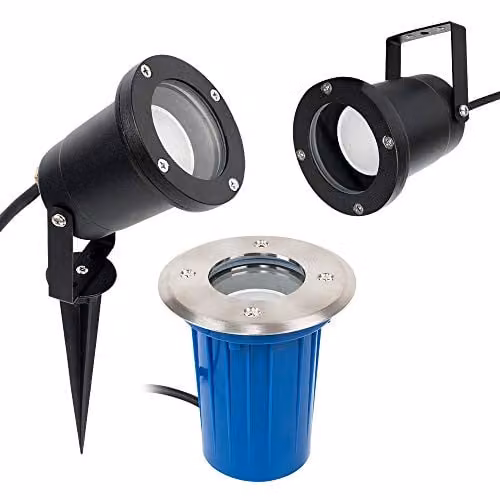 MiniSun Modern 3 in 1 Outdoor Lights, Pair of 2, Black Finish, IP65 Rated, Mains Wired Ground, Wall and Spike Mounts