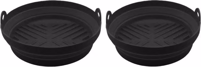 Tower Set of 2 Round Non-Stick Black Silicone Foldable Trays