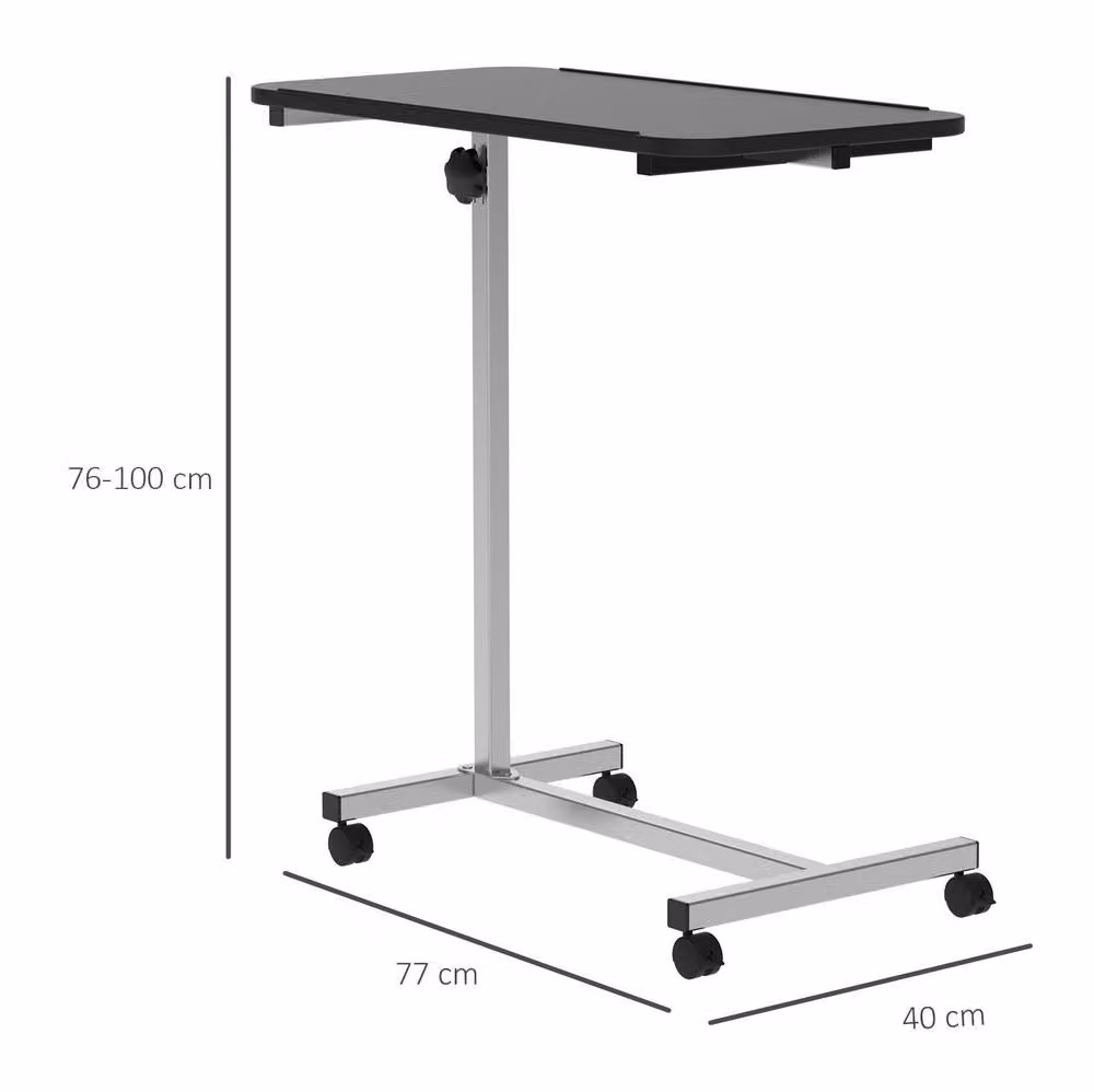 STILVORA Height Adjustable Over Bed Table with Castors in Black – 3