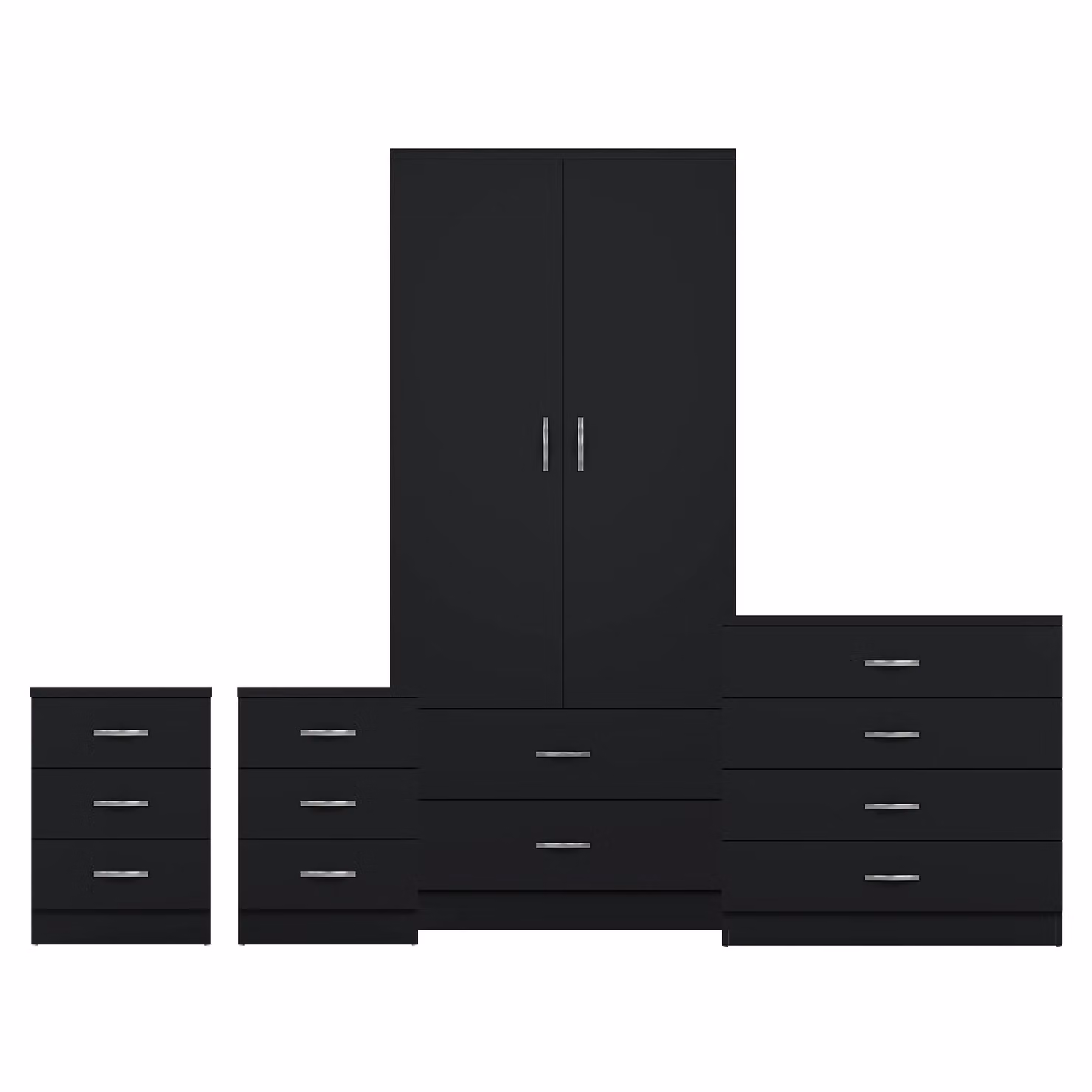 Vida Designs Riano 4 Piece Black Bedroom Set with 3 Drawer Bedside Tables and 4 Drawer Chest – 3