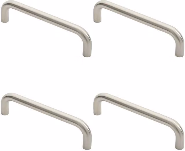 Loops Set of 4 Round D Bar Pull Handles in Brushed Satin Stainless Steel, Silver, Fixing Centres: 225 mm, W/D/H: 244 x 19 x 225 mm