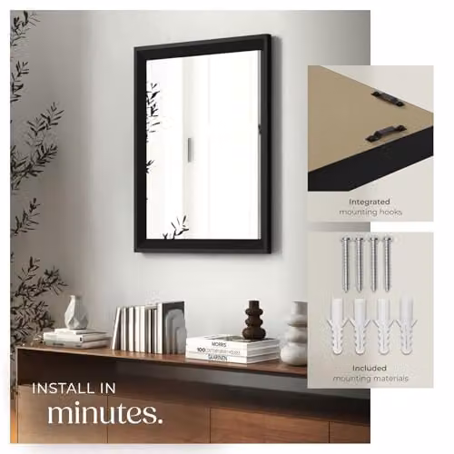 tectake Minimalist Rectangular Wall Mirror in Black, W: 40 cm, H: 60 cm – 4