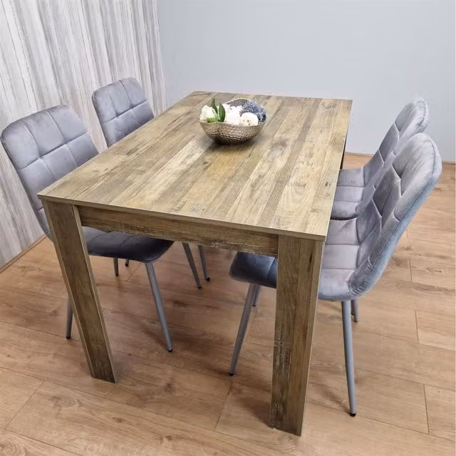 Kosy Koala Dining Set with Rectangular Rustic Effect Table and 4 Grey Velvet Chairs
