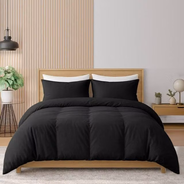 Pamposh 400 Thread Count Mako Satin Cotton Duvet Cover Set in Black, Reversible and Breathable, W/D/H: 200 x 200 cm