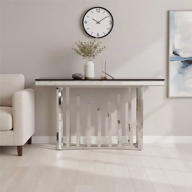Orsina Modern Silver Console Table with Glass Top, W/D/H: 150 x 45 x 80 cm – 1