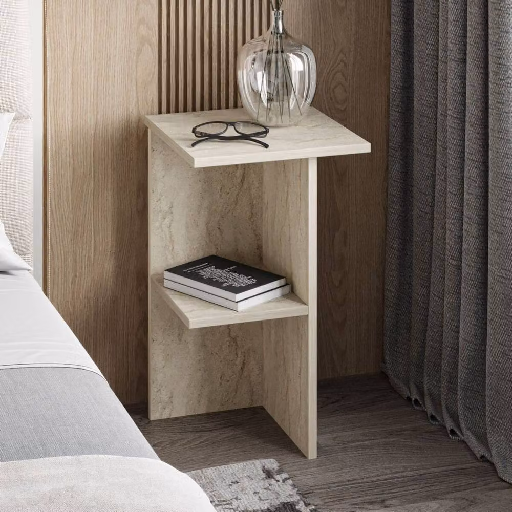 CALICOSY LERAY Square Bedside Table with Shelf in Cream, Height: 60 cm, Width: 36 cm, Depth: 36 cm – 2