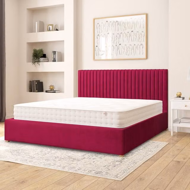 Aspire Grant Upholstered Ottoman Storage Bed in Berry Plush Velvet, Superking, 200 x 200 cm