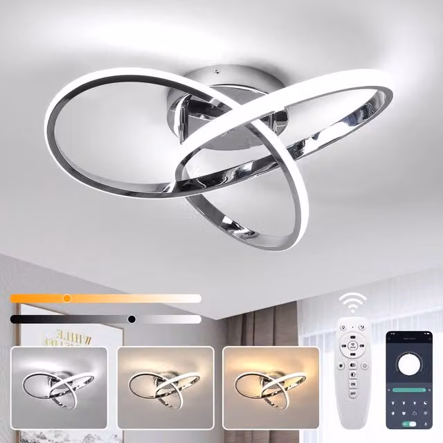 Pheashine Modern Dimmable LED Ceiling Light in Silver with Remote Control