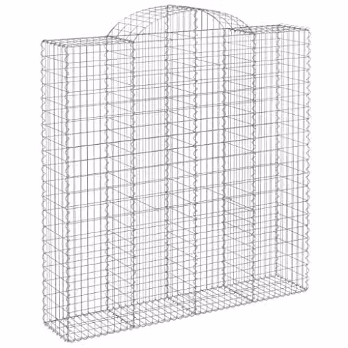 vidaXL Set of 3 Arched Gabion Baskets in Silver Galvanised Steel, W/D/H: 200 x 50 x 200/220 cm