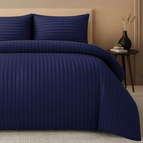 Pamposh Blue Striped Microfibre Duvet Cover and Pillowcase Set, Pack of 4, Super King, Duvet Cover: 200 x 200 cm, Pillowcase: 50 x 75 cm