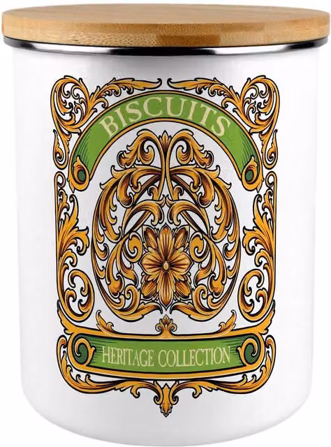 Purely Home French Nouveau Extra Large Metal Biscuit Tin in Gold, Green and White
