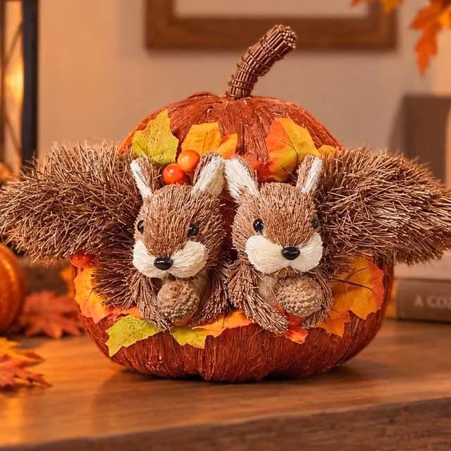 Marco Paul Squirrels and Pumpkin Autumn Tabletop Ornament in Brown – 1