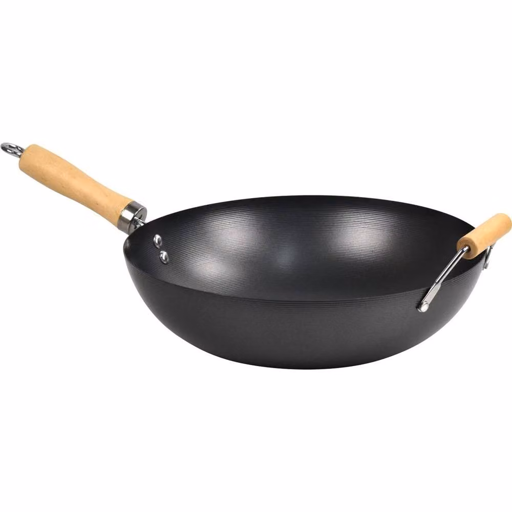 Ventryn Non Stick Wok Deep Cooking Pan with Wooden Handle, Black, Diameter: 32 cm – 3