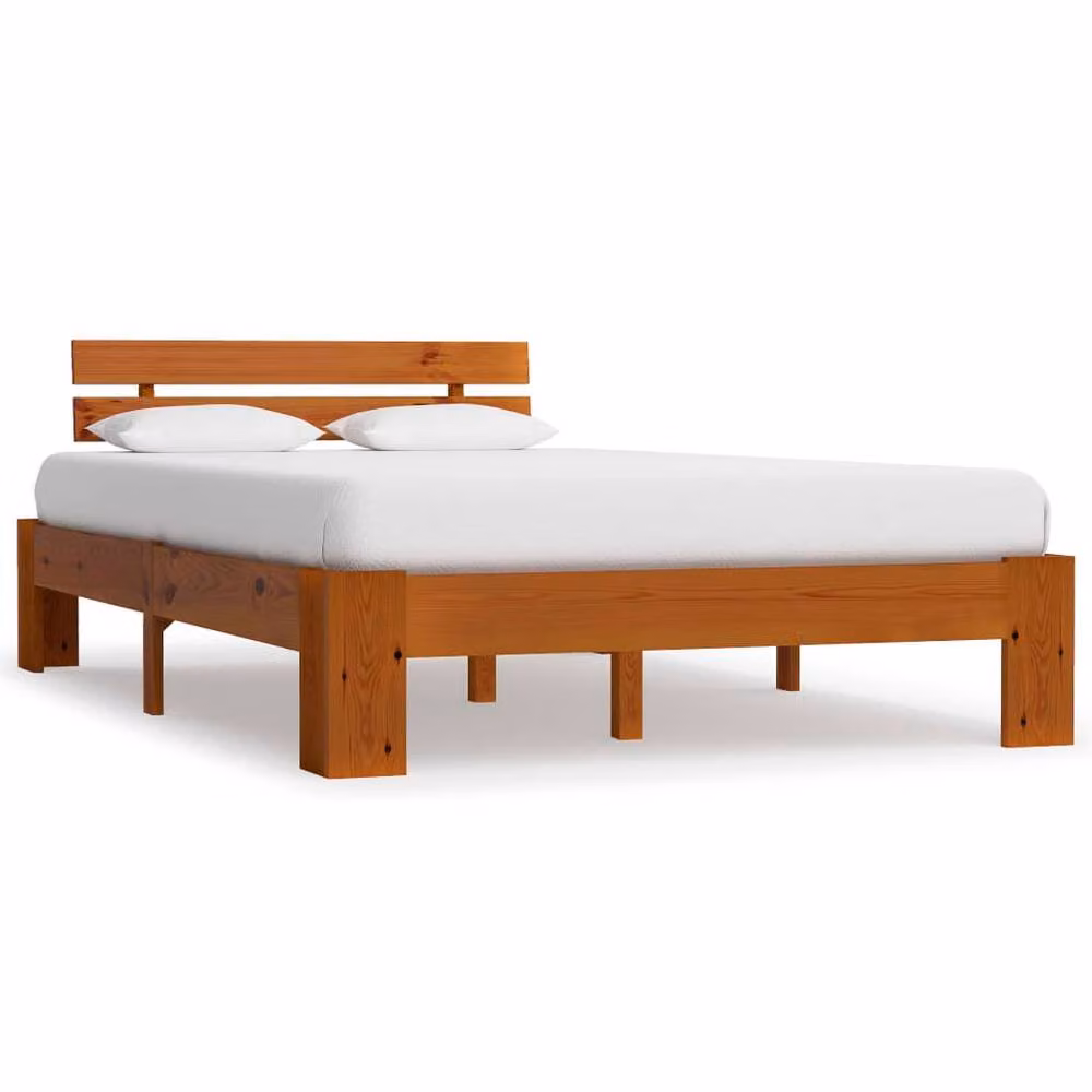 Berkfield Home Modern Small Double Bed Frame in Brown Lacquered Solid Pine Wood, W/D/H: 120 x 200 x 66 cm – 2