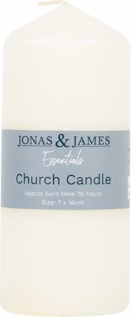Jonas & James Essentials Church Candle, White, W: 7 cm, H: 16 cm