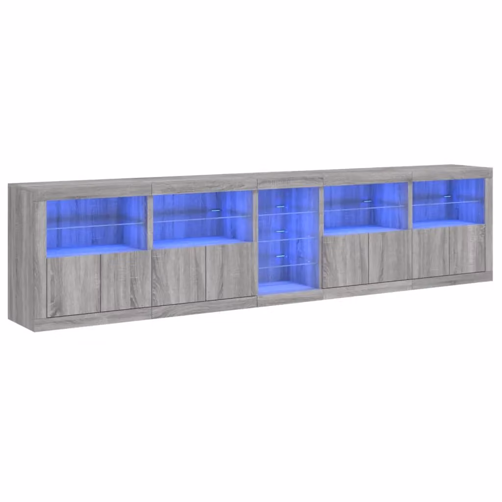 Berkfield Home Modern Sideboard with Integrated LED Lights in Grey Sonoma, W: 283 cm, D: 37 cm, H: 67 cm – 2