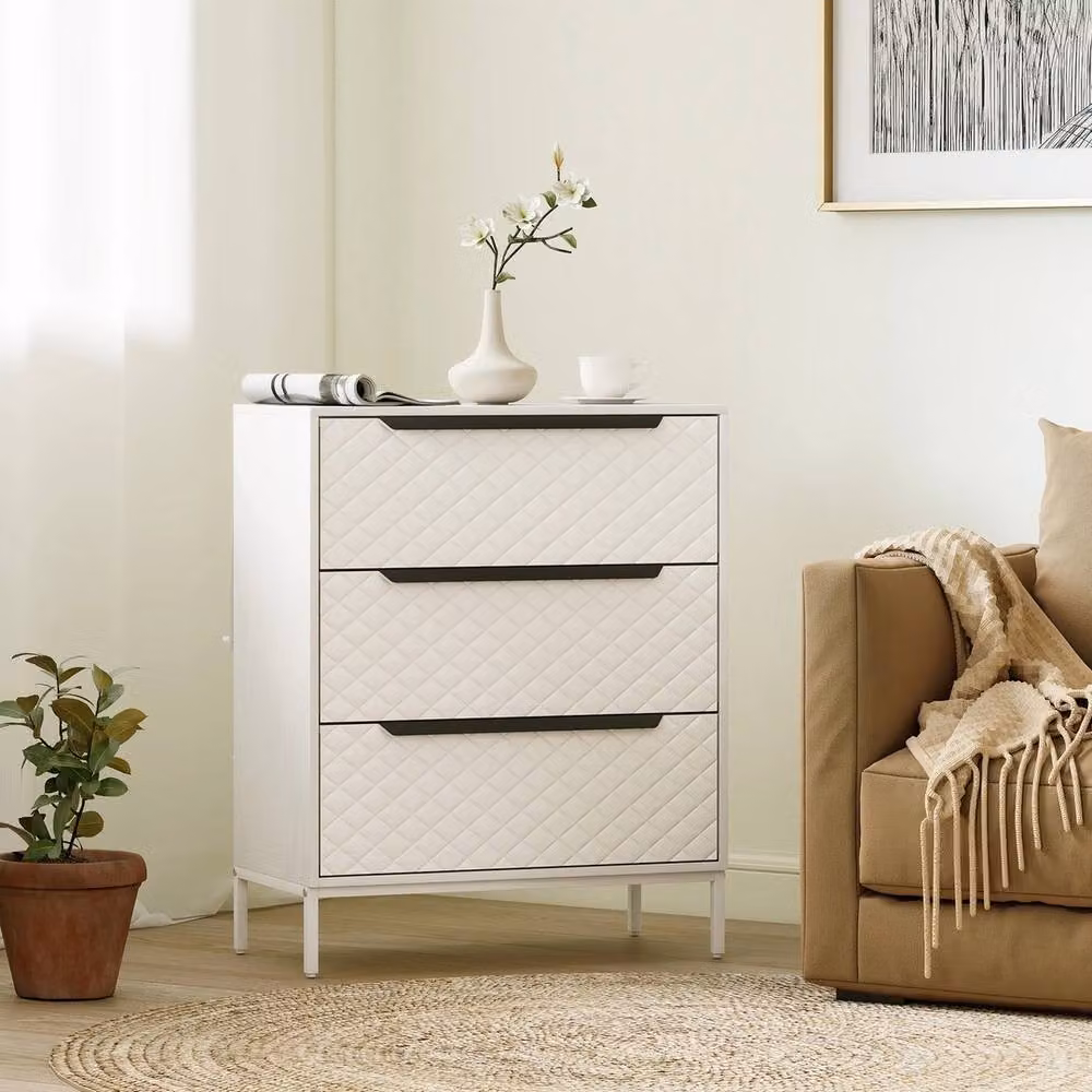 NESTLUNE 3-Drawer Fabric Chest of Drawers in White, W/D/H: 100 x 100 x 100 cm – 2