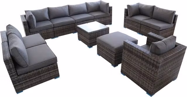 Furniture One 11 Piece Grey Rattan and Aluminium Garden Corner Sofa Set