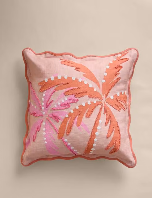 M&S Pink Mix Pure Cotton Palm Embroidered Stain Repellent Outdoor Cushion