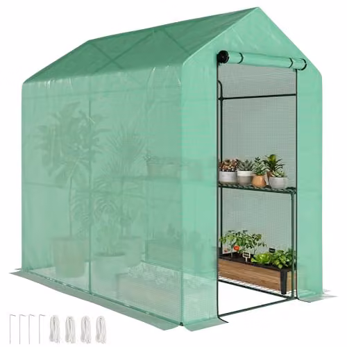 Outsunny Green Walk-in Greenhouse with 2 Tiers and 4 Shelves, W/D/H: 120 x 120 x 190 cm – 1