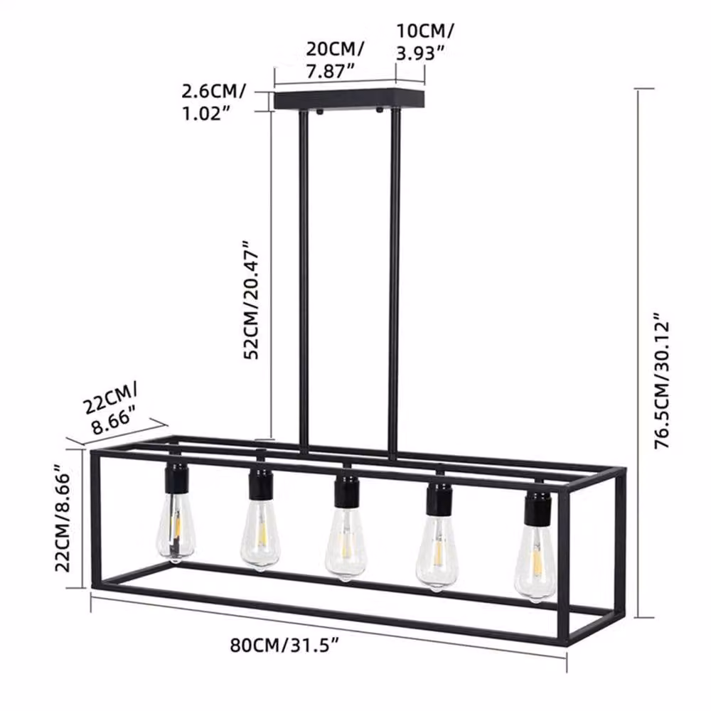 NESTLUNE Black Metal Farmhouse Pendant Chandelier with 5 Lights for Dining Rooms and Kitchens – 2