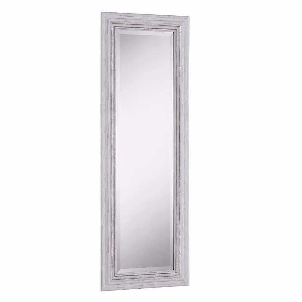 Yearn Mirrors Distressed White Framed Rectangular Wall Mirror H 128.5 x W 44.5 cm – 2