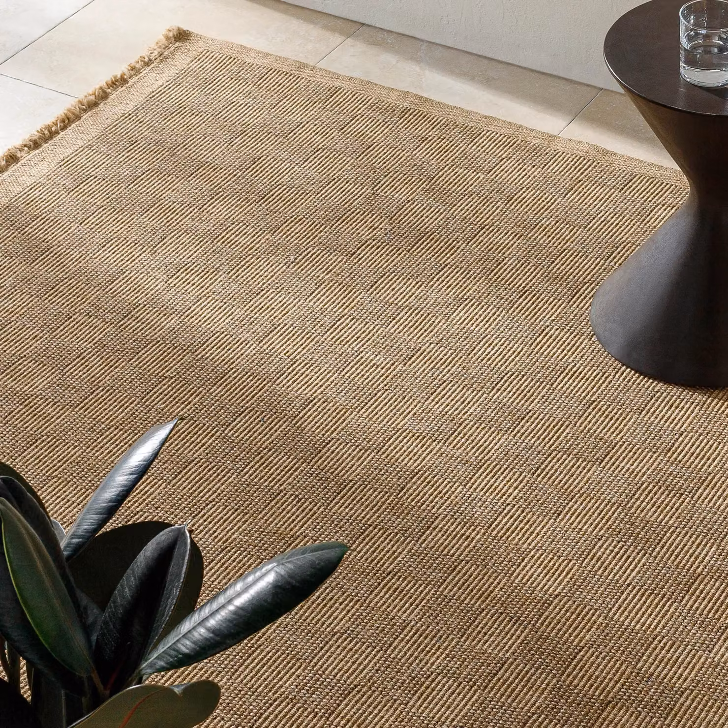 Livabliss Mirage-Cottage Tan Brown Checkerboard Fringe Jute-Look Indoor and Outdoor Rug, W: 160 cm, D: 215 cm – 2