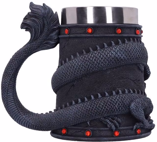 Nemesis Now Dragon Coil Black Stainless Steel Tankard Mug, Height: 16 cm