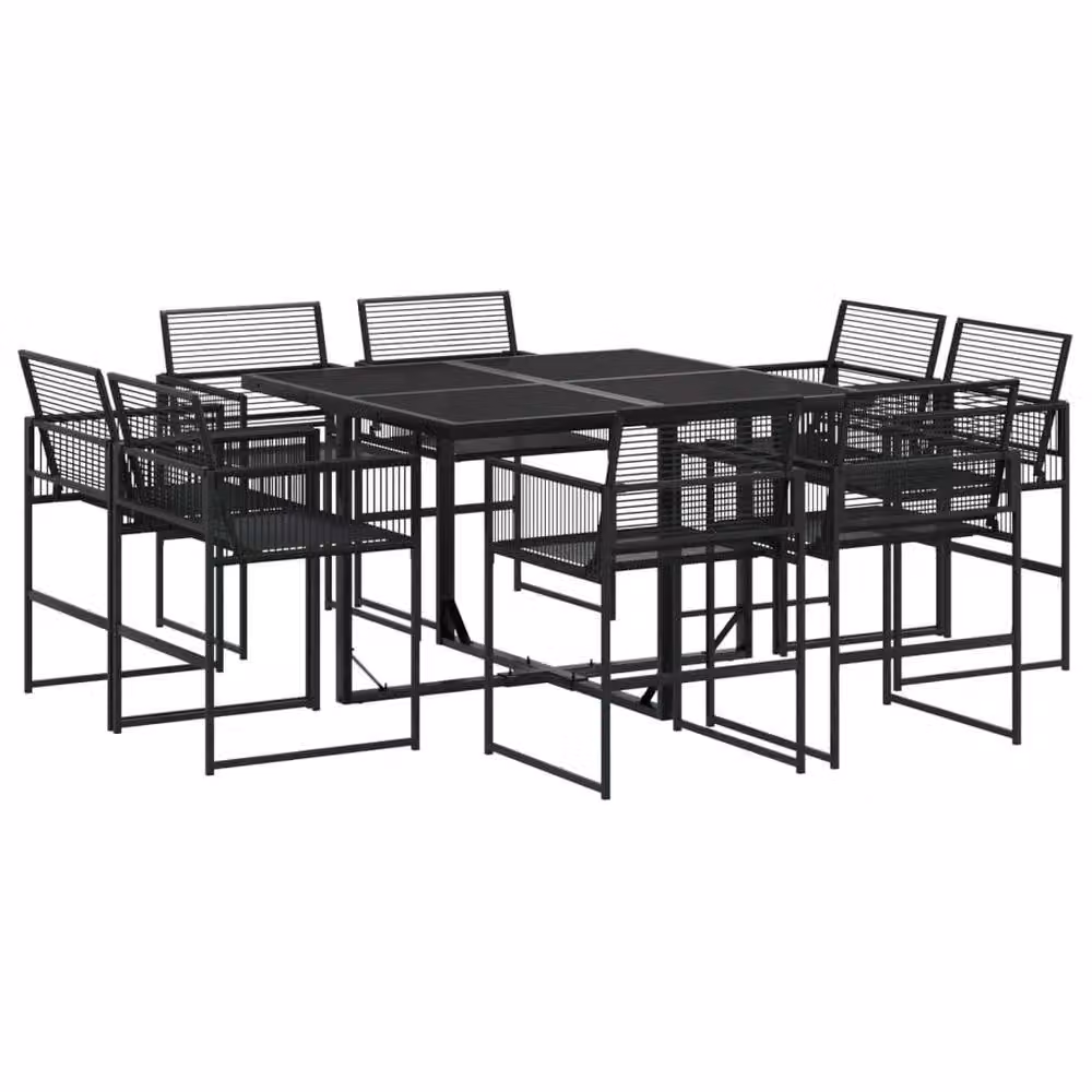 Berkfield Home Beautiful 9 Piece Black Poly Rattan Garden Dining Set with Glass Top Table – 2
