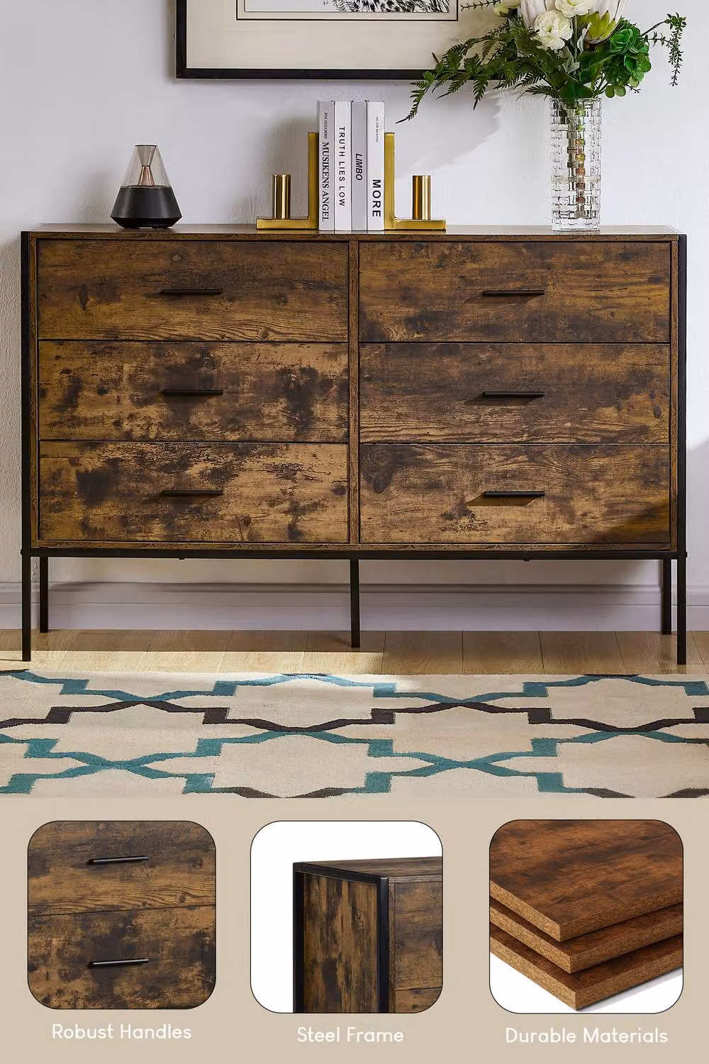 HD Designs Brooklyn 6 Drawer Chest of Drawers in Dark Brown – 5