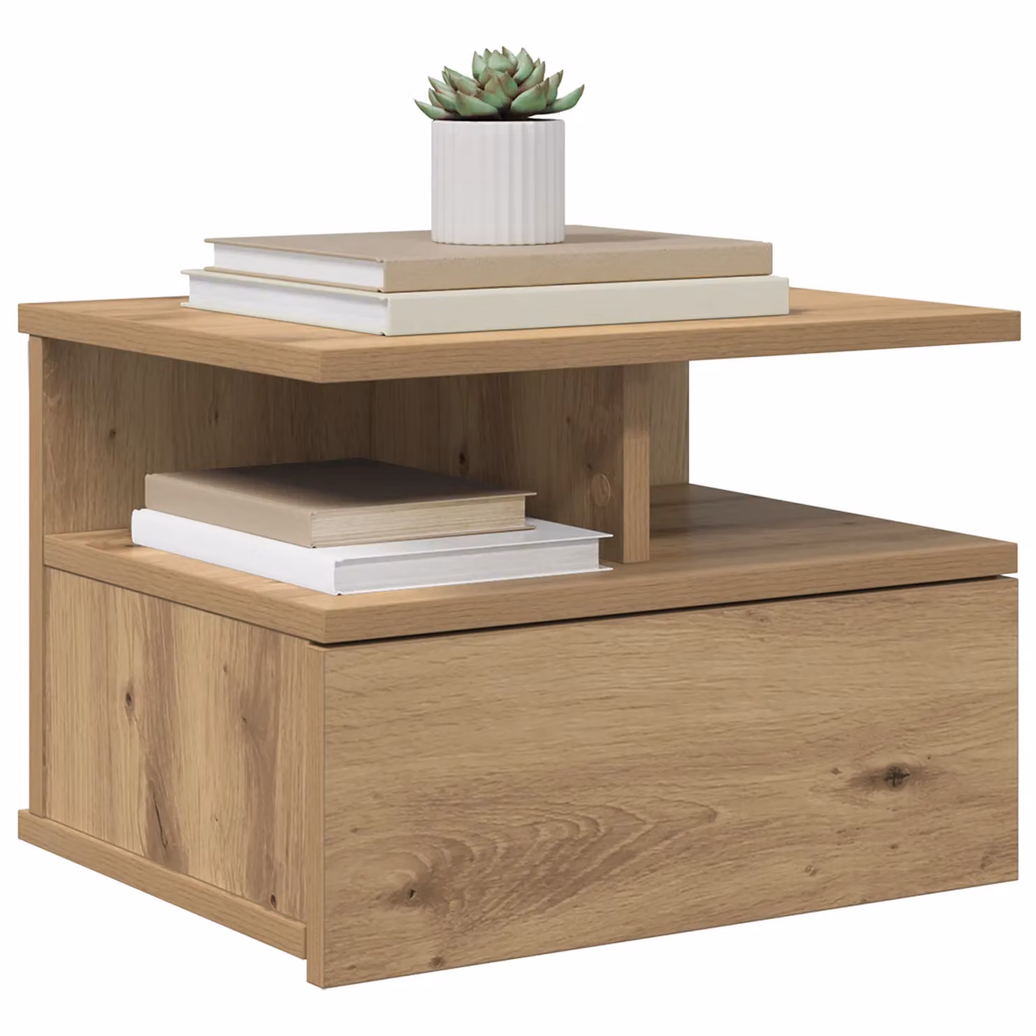 Berkfield Home Artisan Oak Floating Nightstand in Beige, W: 40 cm, D: 31 cm, H: 27 cm – 3