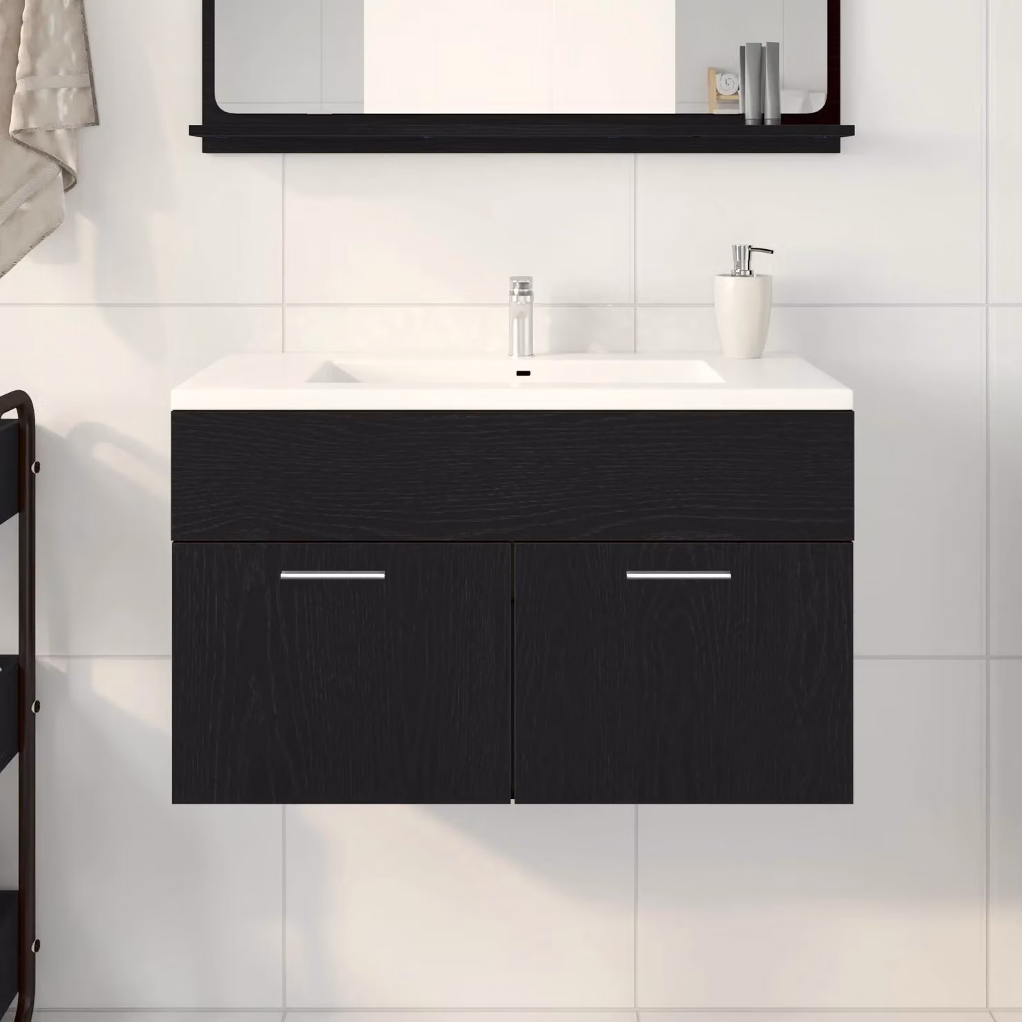 Berkfield Home Modern Black Oak Wall Mounted Bathroom Sink Cabinet with Hinged Doors, W/D/H: 90 x 38.5 x 46 cm – 2
