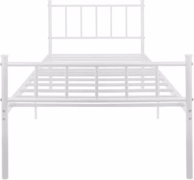 NESTLUNE White Metal Single Cot Bed Frame with Headboard and Footboard – 1