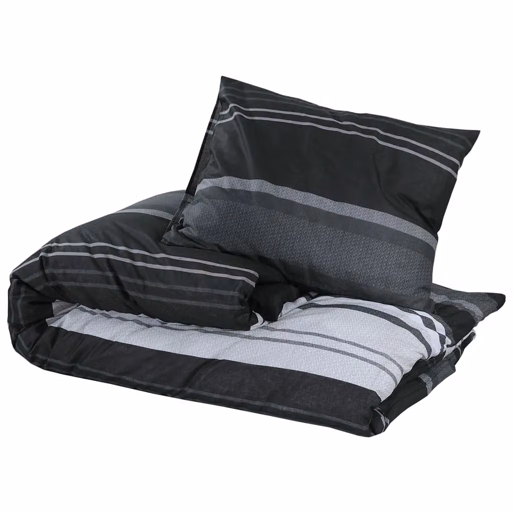 Berkfield Home Cotton Duvet Cover and Pillowcase Set in Black and White Striped, W/D/H: 140 x 200 cm – 3