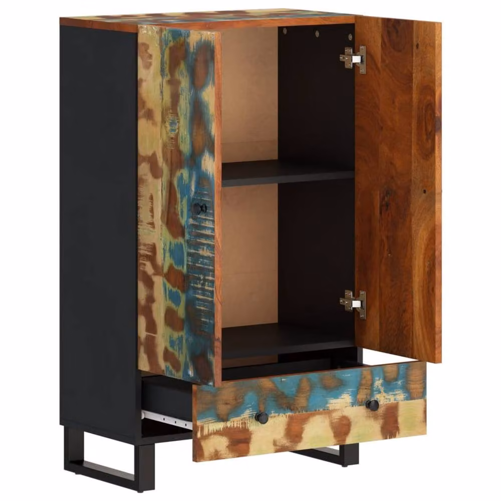 Berkfield Home Industrial Highboard with Drawer in Multicolour Reclaimed Solid Wood and Iron, W/D/H: 60 x 33 x 100 cm – 4