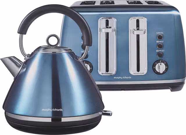 Morphy Richards Accents Blue Stainless Steel Kettle and Toaster Bundle
